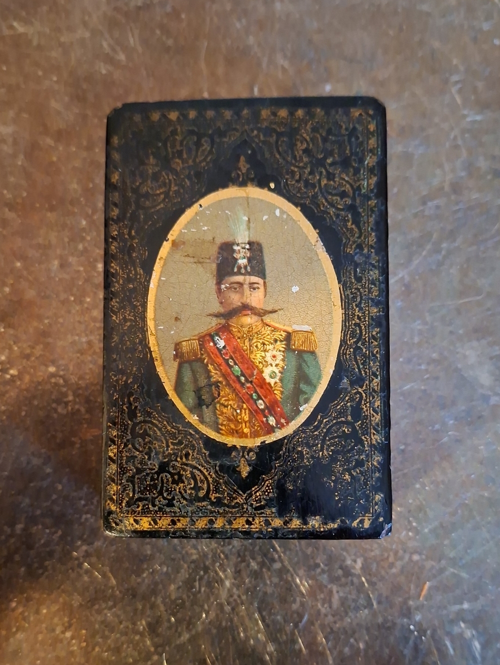 Rare 1850 - 1870s Lacquer Naser Al-Din Shah Qajar Snuff Box